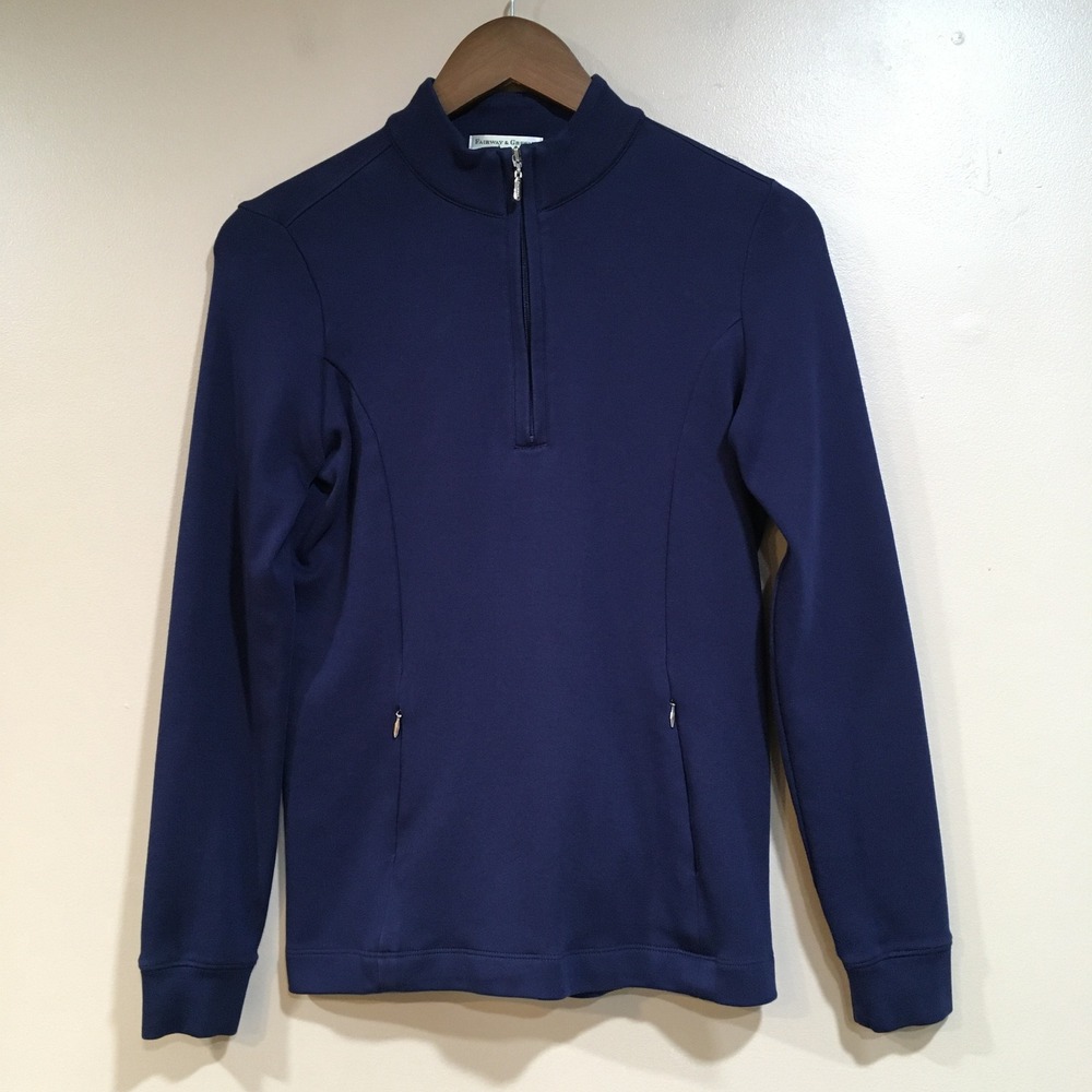 Fairway & Greene Pima‎ Cotton Quarter Zip Womens S Navy Blue Tennis Prep Golf